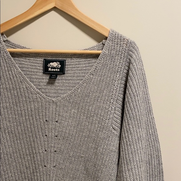 Roots Knit Scoop V Neck Sweater Grey - Picture 2 of 9